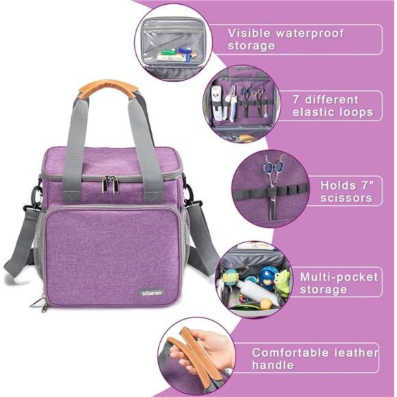 Pet Grooming Bag, Dog Grooming Supplies Organizer Tote Bag, Purple - Picture 5 of 7